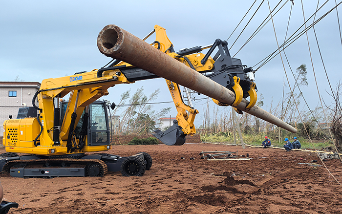 “摩羯”来袭，，，，，恒峰g22开挖立杆一体机跑赢时间助力抗灾复电抢修